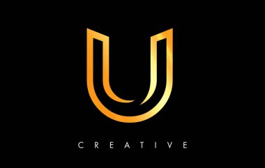 Altın Çizgiler ve Minimalist Tasarım Vektörlü U Harfi Logosu Monogramı
