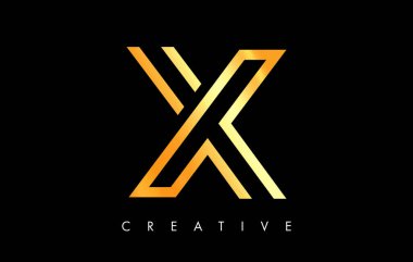 Altın Çizgiler ve Minimalist Tasarım Vektörlü X Harfi Logosu Monogramı