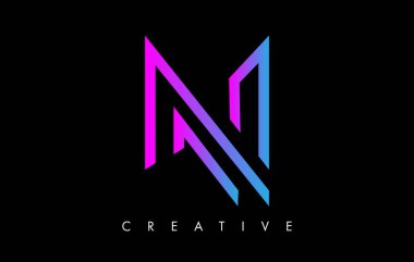 Mor Menekşe Çizgileri ve Minimalist Tasarım Vektörlü N Harfi Logosu Monogramı