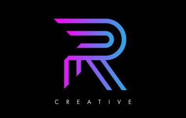 Mor Menekşe Çizgileri ve Minimalist Tasarım Vektörlü R Harfi Logosu Monogramı