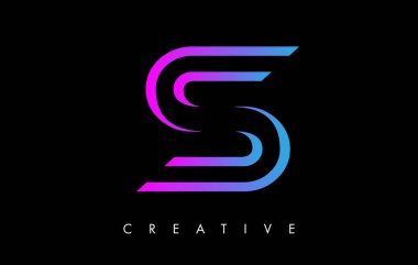 Mor Menekşe Çizgileri ve Minimalist Tasarım Vektörlü S Harfi Logosu Monogramı