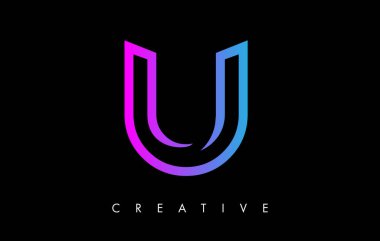 Mor Menekşe Çizgileri ve Minimalist Tasarım Vektörlü U Harfi Logosu Monogramı