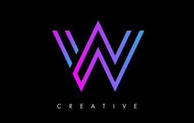 Mor Menekşe Çizgileri ve Minimalist Tasarım Vektörlü W Harfi Logosu Monogramı
