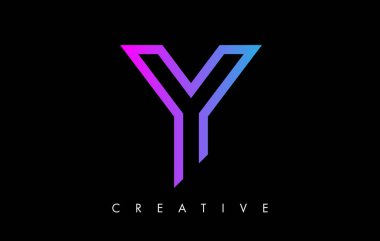 Mor Menekşe Çizgileri ve Minimalist Tasarım Vektörlü Y Harfi Logosu Monogramı