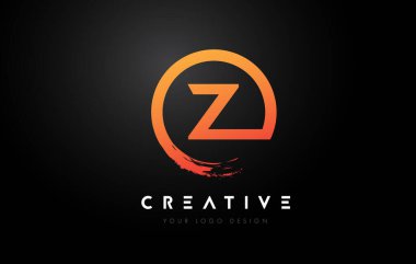 Çember Fırça Tasarımı ve Siyah Arkaplanlı Turuncu Z Dairesel Harf Logosu.
