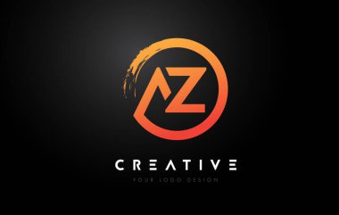 Çember Fırça Tasarımı ve Siyah Arkaplanlı Turuncu AZ Dairesel Harf Logosu.