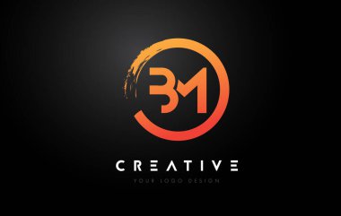 Çember Fırça Tasarımı ve Siyah Arkaplanlı Turuncu BM Dairesel Harf Logosu.