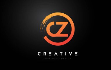 Çember Fırça Tasarımı ve Siyah Arkaplanlı Turuncu CZ Dairesel Harf Logosu.