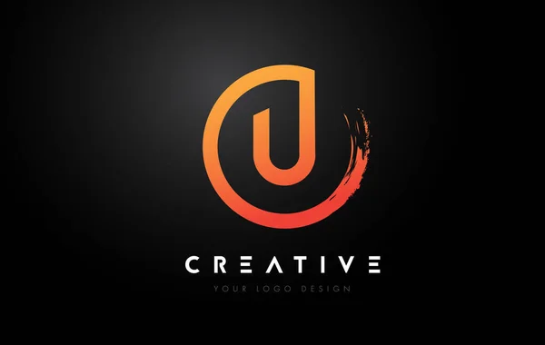 Orange Circular Letter Logo Circle Brush Design Black Background — стоковий вектор