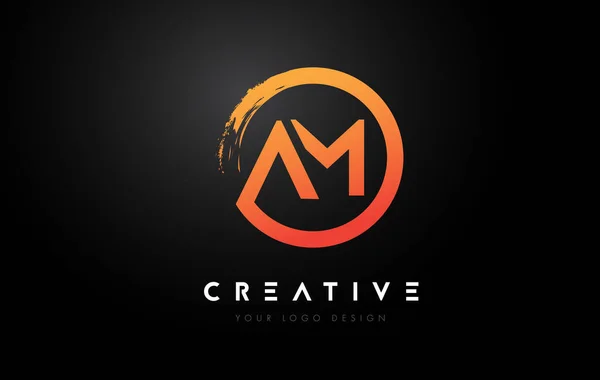 Orange Circular Letter Logo Circle Brush Design Black Background — ストックベクタ