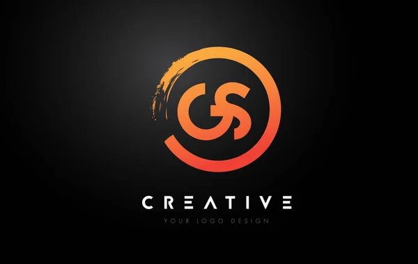 Orange Circular Letter Logo Circle Brush Design Black Background — Wektor stockowy