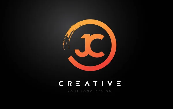 Orange Circular Letter Logo Circle Brush Design Black Background — Stok Vektör