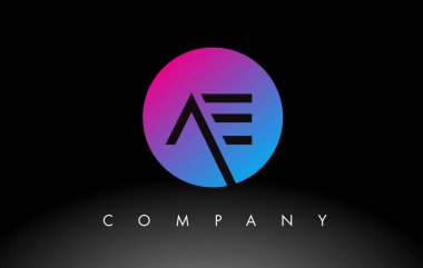 AE Letter Logo Tasarımı Mor Neon Mavi Renkli ve Dairesel Tasarımlı Simge