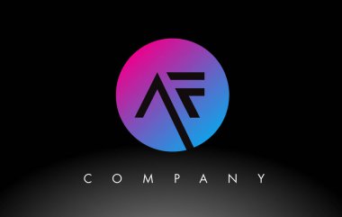 Mor Neon Mavi Renkli ve Dairesel Tasarımlı AF Harf Logosu Tasarımı Simgesi