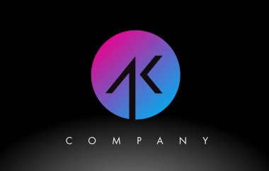 AK Harfi Logo Tasarımı Mor Neon Mavi Renkli ve Dairesel Tasarımlı Simge