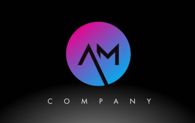 AM Harfi Logo Tasarımı Mor Neon Mavi Renkleri ve Dairesel Tasarımı olan Simge
