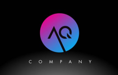 Mor Neon Mavi Renkli ve Dairesel Tasarımlı AQ Harfi Logo Tasarımı Simgesi