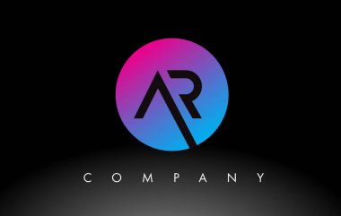 AR Harfi Logo Tasarımı Mor Neon Mavi Renkleri ve Dairesel Tasarımı olan Simge