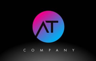 AT Harfi Logo Tasarımı Mor Neon Mavi Renkleri ve Dairesel Tasarımı olan Simge