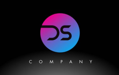DS Letter Logo Tasarımı Mor Neon Mavi Renkli ve Dairesel Tasarımlı Simge