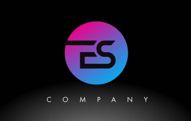 ES Letter Logo Tasarımı Mor Neon Mavi Renkleri ve Dairesel Tasarımı olan Simge
