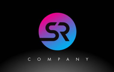 SR Letter Logo Tasarımı Mor Neon Mavi Renkli ve Dairesel Tasarımlı Simge