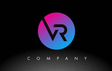 VR Letter Logo Design Icon with Purple Neon Blue Colors and Circular Design