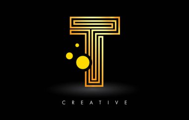 Golden Lines T Letter Logo Letter made of Lines. Monogram Style Letter Icon Vector