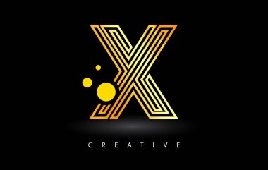 Golden Lines X Letter Logo Letter made of Lines. Monogram Style Letter Icon Vector