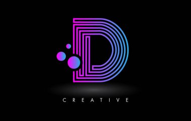 Purple Lines D Letter Logo Letter made of Lines. Monogram Style Letter Icon Vector