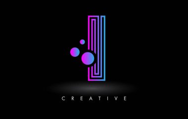 Purple Lines I Letter Logo Letter made of Lines. Monogram Style Letter Icon Vector