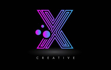 Purple Lines X Letter Logo Letter made of Lines. Monogram Style Letter Icon Vector