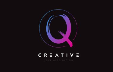 Creative Colorful Q Brush Letter Logo Design. Artistic Handwritten Letters Logo Concept.