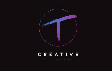 Creative Colorful T Brush Letter Logo Design. Artistic Handwritten Letters Logo Concept.