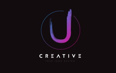 Creative Colorful U Brush Letter Logo Design. Artistic Handwritten Letters Logo Concept.