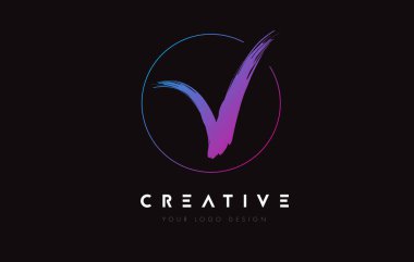 Creative Colorful V Brush Letter Logo Design. Artistic Handwritten Letters Logo Concept.