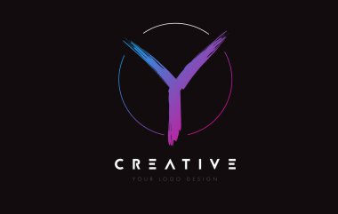 Creative Colorful Y Brush Letter Logo Design. Artistic Handwritten Letters Logo Concept.