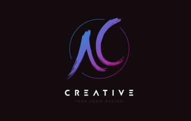 Creative Colorful AC Brush Letter Logo Design. Artistic Handwritten Letters Logo Concept.