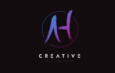 Creative Colorful AH Brush Letter Logo Design. Artistic Handwritten Letters Logo Concept.