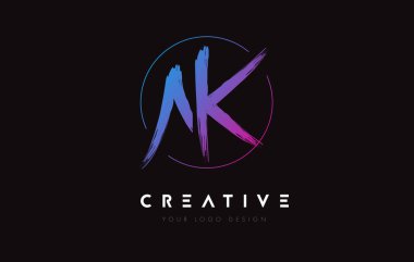 Creative Colorful AK Brush Letter Logo Design. Artistic Handwritten Letters Logo Concept.