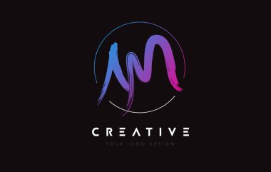 Creative Colorful AM Brush Letter Logo Design. Artistic Handwritten Letters Logo Concept.