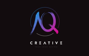 Creative Colorful AQ Brush Letter Logo Design. Artistic Handwritten Letters Logo Concept.