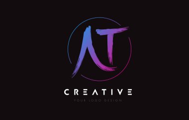 Creative Colorful AT Brush Letter Logo Design. Artistic Handwritten Letters Logo Concept.