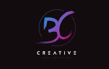 Creative Colorful BC Brush Letter Logo Design. Artistic Handwritten Letters Logo Concept.