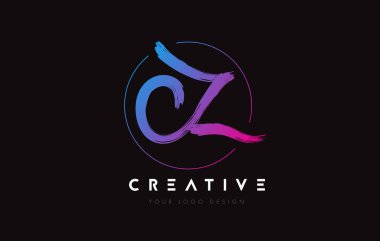 Creative Colorful CZ Brush Letter Logo Design. Artistic Handwritten Letters Logo Concept.