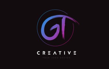 Creative Colorful GT Brush Letter Logo Design. Artistic Handwritten Letters Logo Concept.
