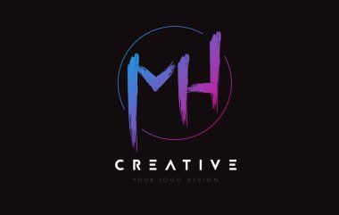Creative Colorful MH Brush Letter Logo Design. Artistic Handwritten Letters Logo Concept.