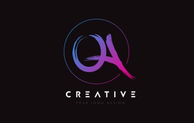 Creative Colorful QA Brush Letter Logo Design. Artistic Handwritten Letters Logo Concept.