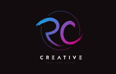 Creative Colorful RC Brush Letter Logo Design. Artistic Handwritten Letters Logo Concept.