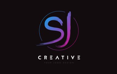 Creative Colorful SJ Brush Letter Logo Design. Artistic Handwritten Letters Logo Concept.